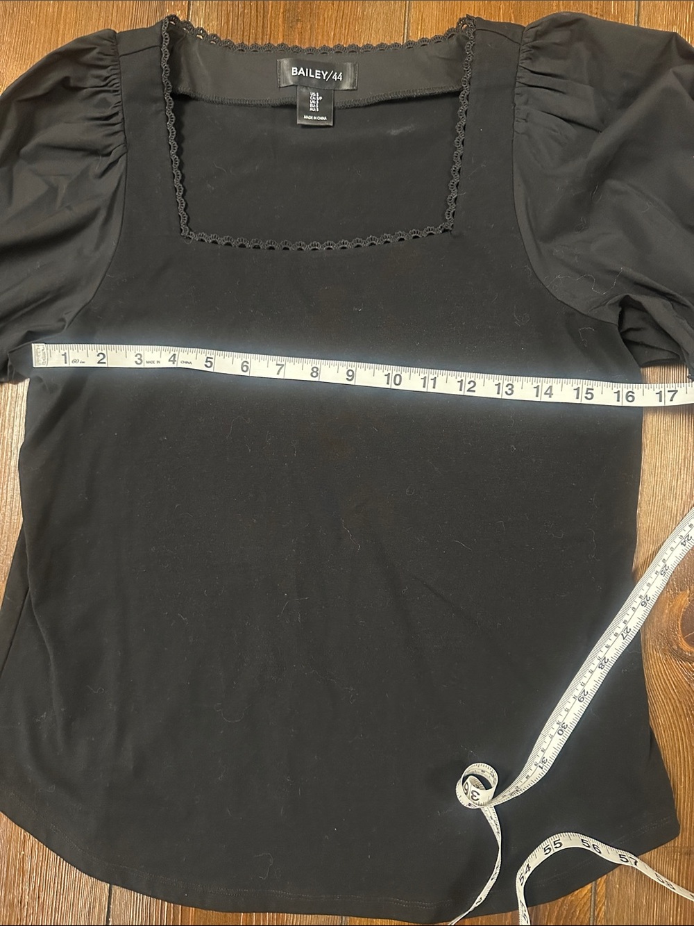 Bailey 44 Black Square Neck Puff Sleeve Top with Scalloped Trim - Picture 5 of 10